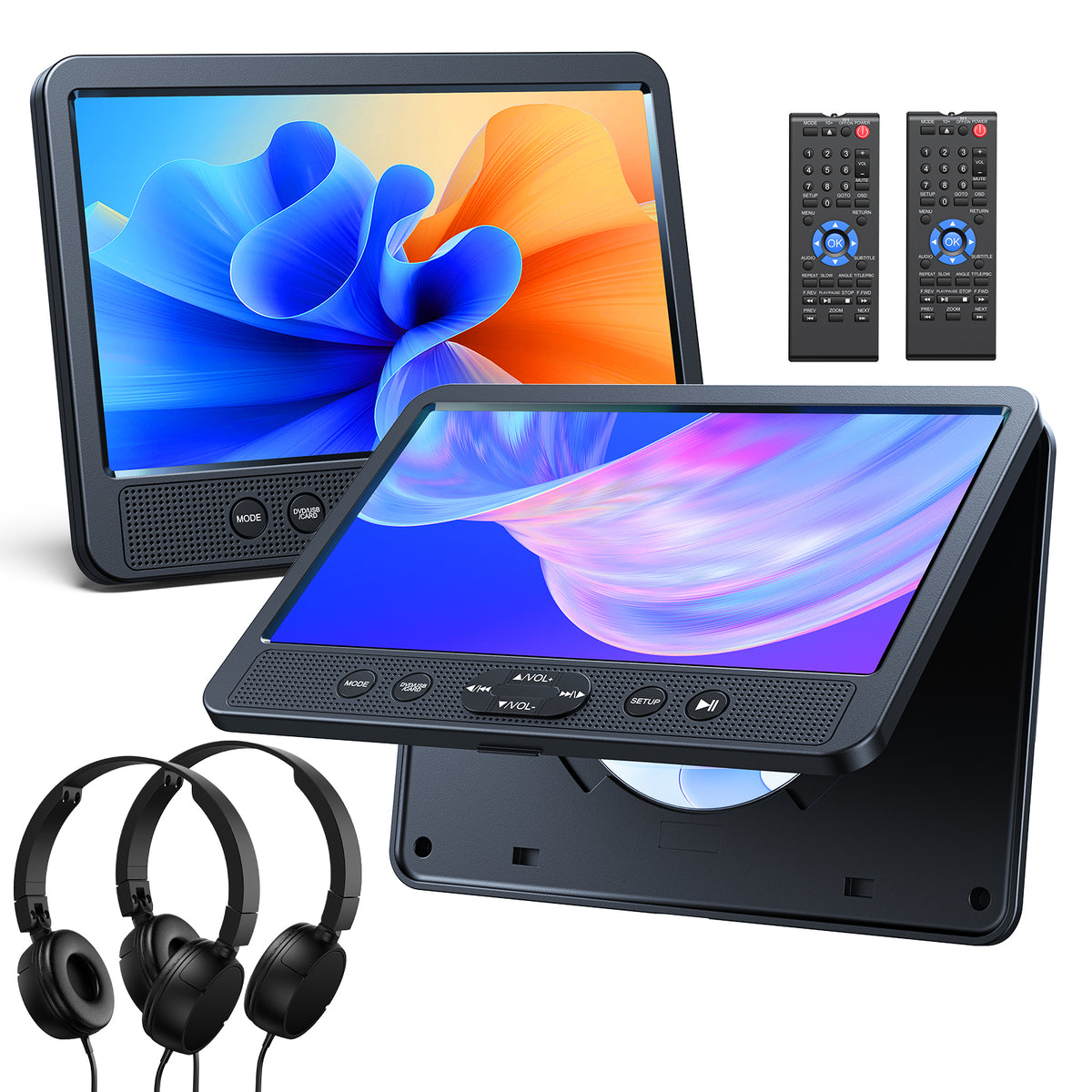 NAVISKAUTO 10,5'' DVD Player Auto 2 Bildschrime Mit 2 Kopfhörer 5 Stunden  Akku, Auto DVD Player 2 Monitore Kopfstütze Fernseher Kinder TV Last Memory  USB AV In/Out 12V : Amazon.de: Elektronik & Foto