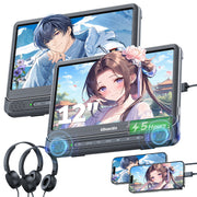 12" Doppel Auto DVD Player mit HDMI-Eingang und Akku, Auto Kopfstützen Player für Kinder mit Kopfhörern, unterstützt USB/TF-Karte, AV-EIN- und -Ausgang, regionsfrei, letzter Speicher