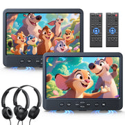 NAVISKAUTO 10,1 Zoll HD Dual Kopfstützen DVD Player mit 2 Kopfhörern, Kinder Auto DVD Spieler, Unterstützt HDMI-Eingang für Spielekonsole USB/SD-Wiedergabe Region Free