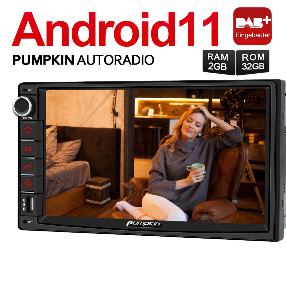 Pumpkin 7 Zoll Universal Doppel DIN Eingebautes DAB Android 11