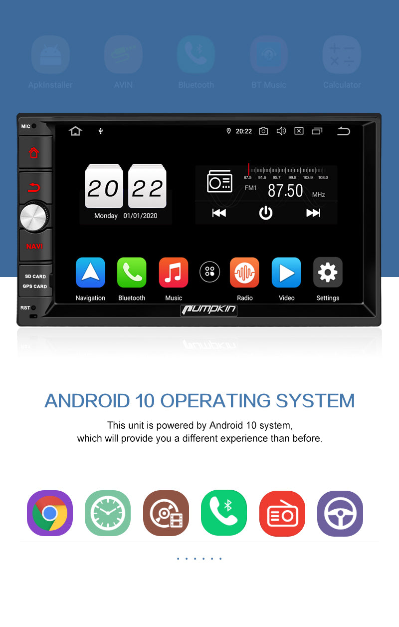 Pumpkin Doppel Din Autoradio Android 10 Auto Sound System mit